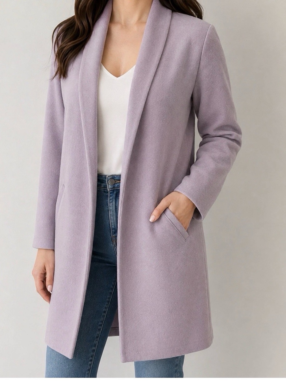 Leith Women's Small Lavender Open Front Midi Lightweight Jacket
